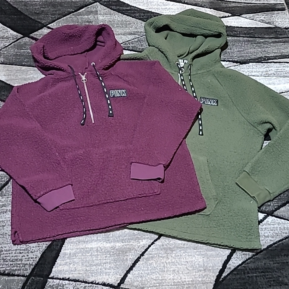 VS PINK Sherpa Half-Zip Hoodie Pull-over Shirts Bundle
